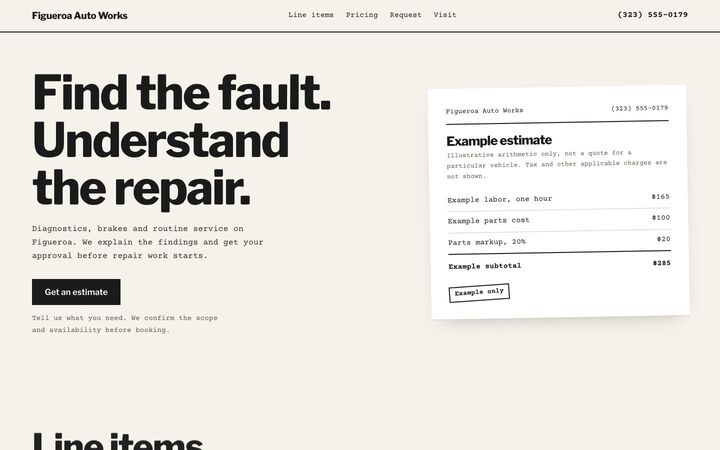 The Estimate look for a auto repair site