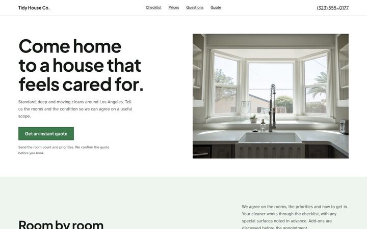 The Checklist look for a house cleaning site