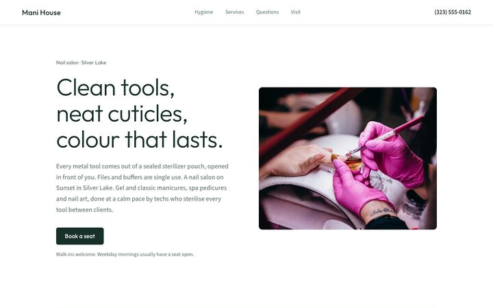Clean Room look for a nail salon site