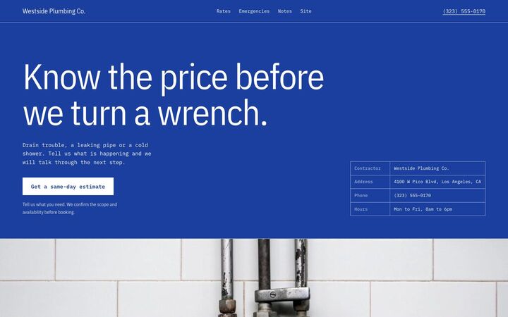 Blueprint look for a plumbing site