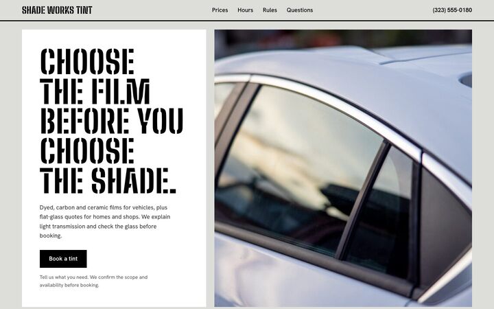 The Shop look for a window tinting site